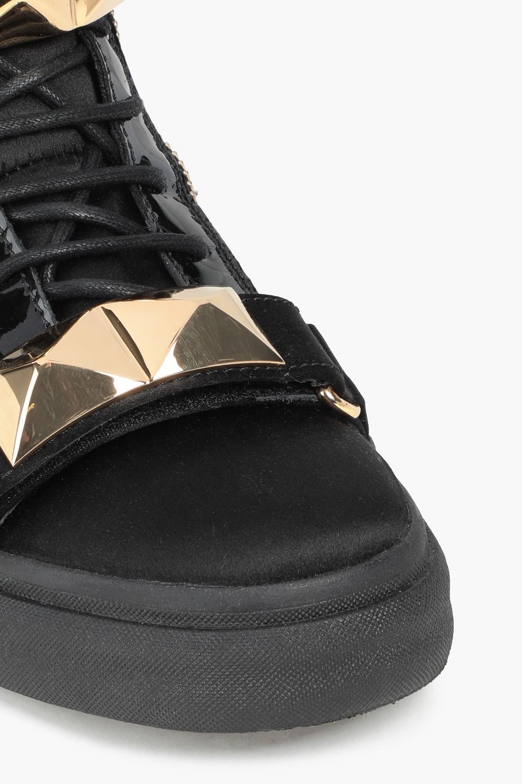 GIUSEPPE ZANOTTI Studded leather-paneled satin high-top sneakers