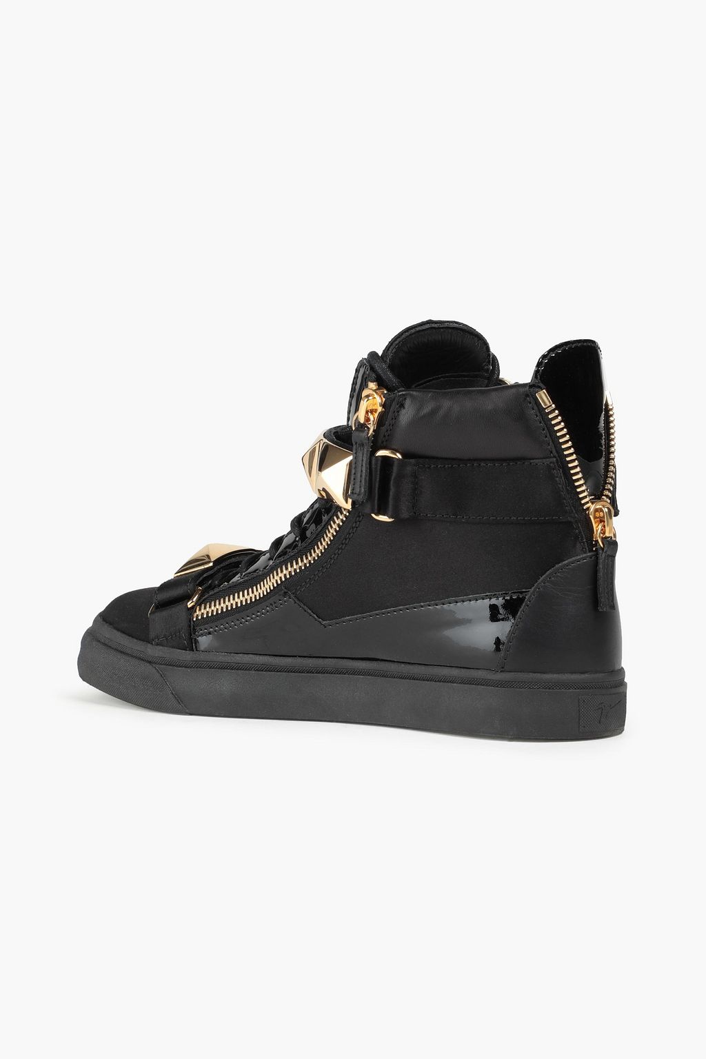 GIUSEPPE ZANOTTI Studded leather-paneled satin high-top sneakers