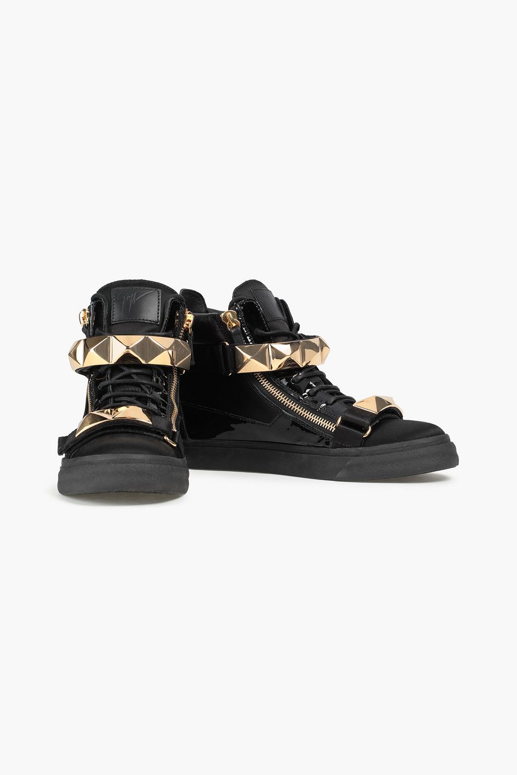 GIUSEPPE ZANOTTI Studded leather-paneled satin high-top sneakers
