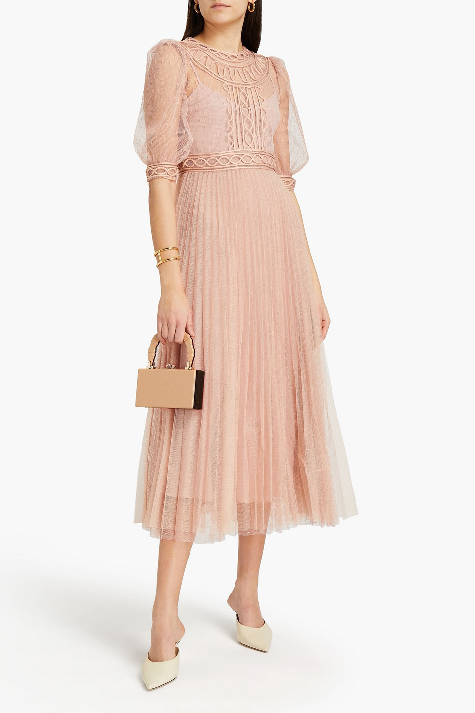 Red Valentino Layered Appliquéd Tulle And Point D'esprit Midi Dress In Blush