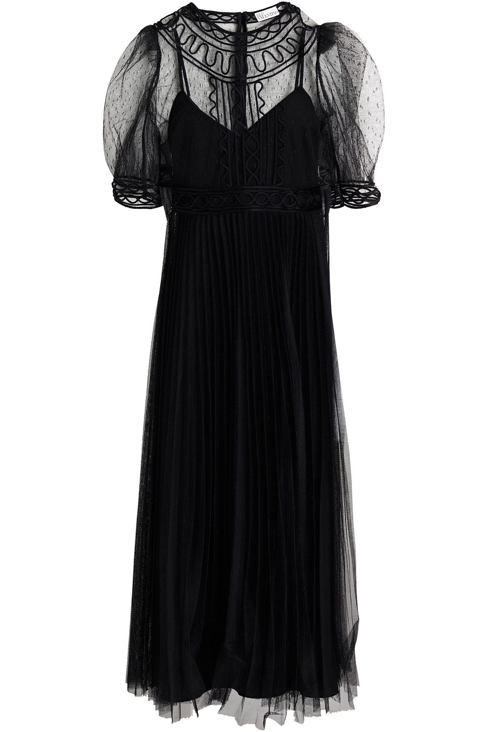 Redvalentino Woman Layered Appliquéd Tulle And Point D'esprit Midi Dress Black Size 44