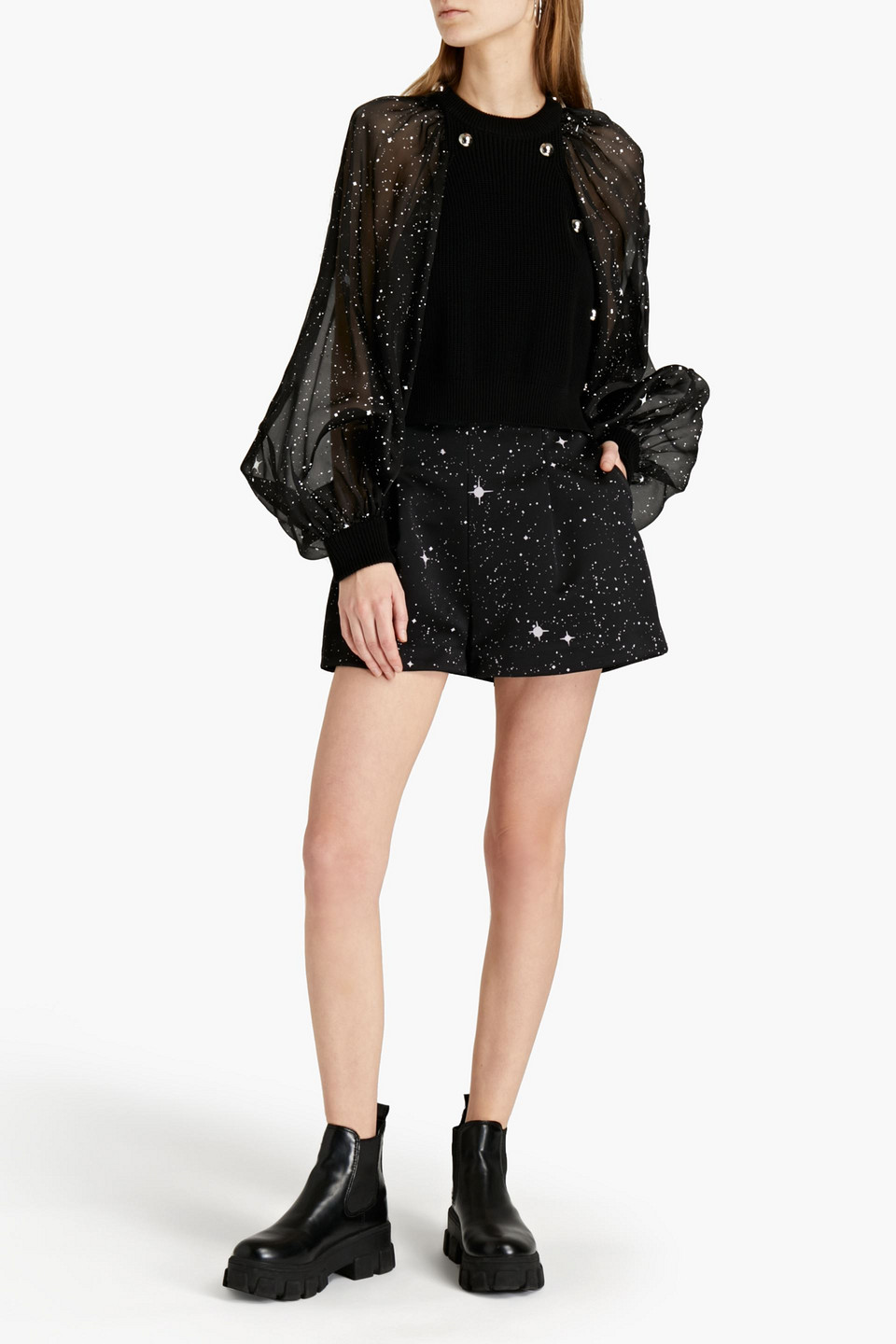 Christopher Kane Printed Satin Shorts In Black