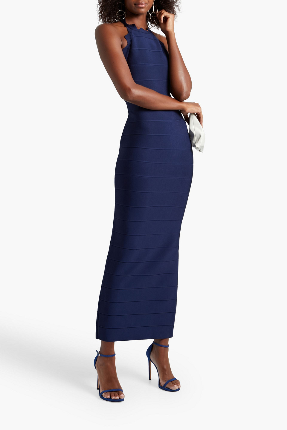 Herve Leger Bandage Halterneck Maxi Dress In Navy