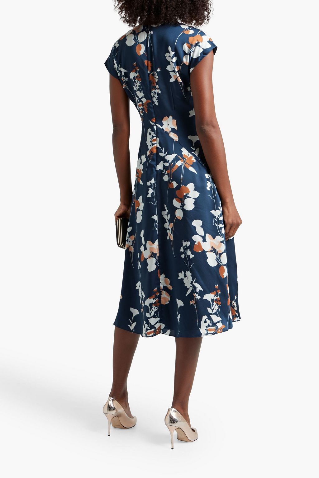 ML MONIQUE LHUILLIER Tie-neck floral-print satin-twill dress