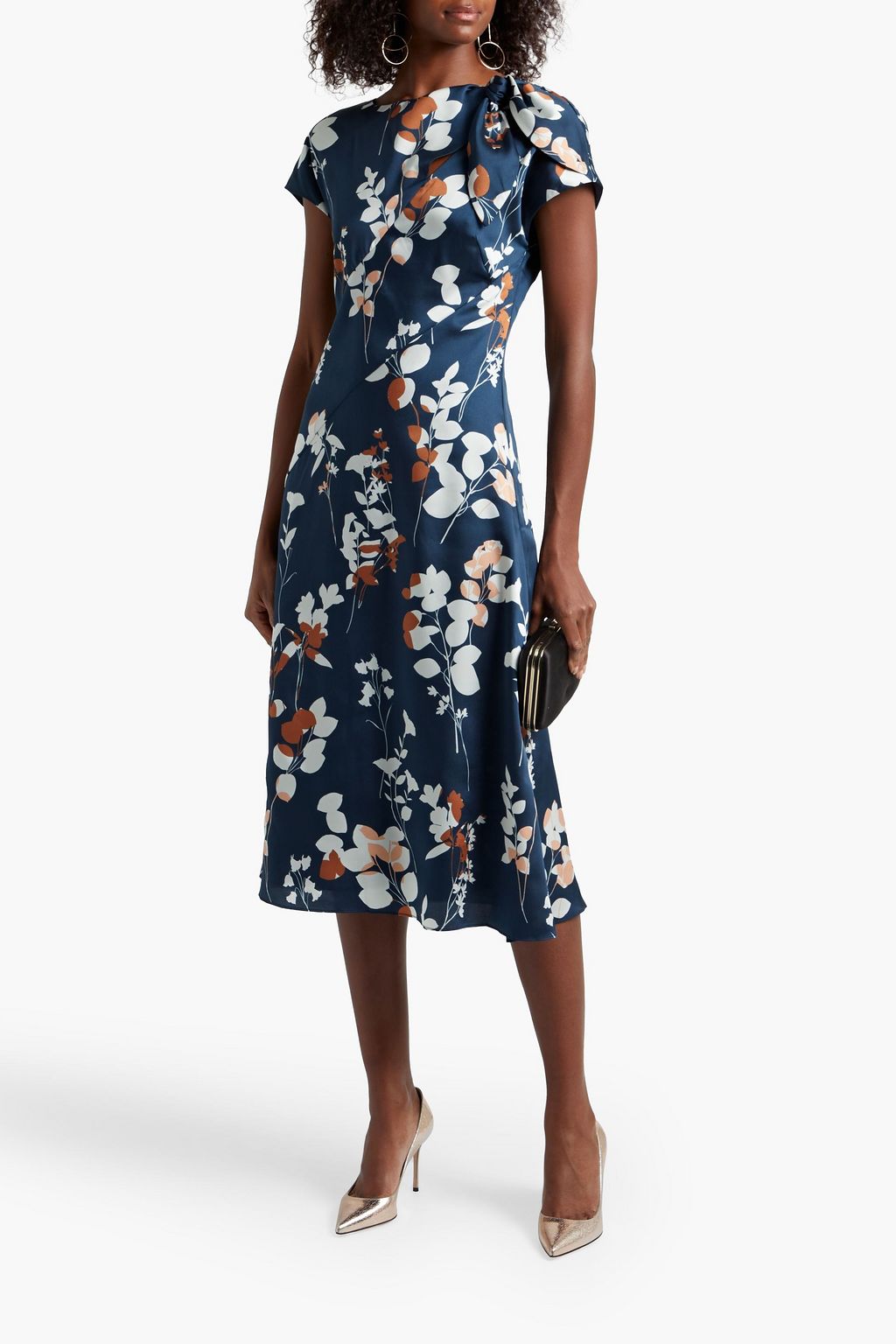 ML MONIQUE LHUILLIER Tie-neck floral-print satin-twill dress