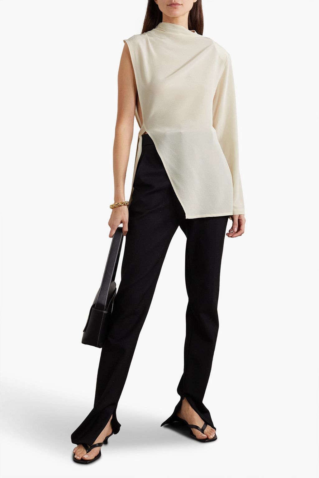 ENVELOPE1976 Land one-sleeve asymmetric silk-chiffon blouse