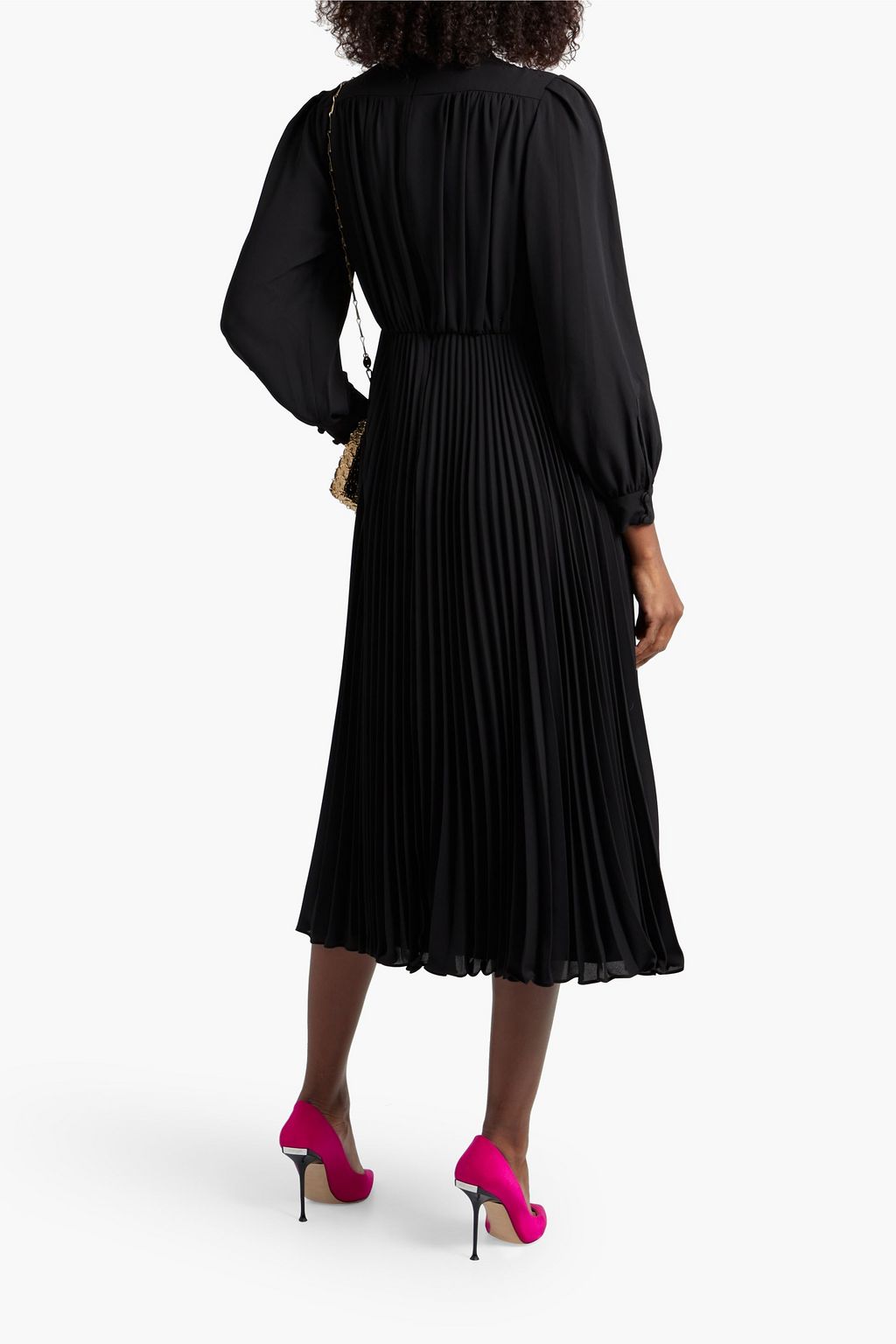 MIKAEL AGHAL Pussy-bow pleated crepe midi dress