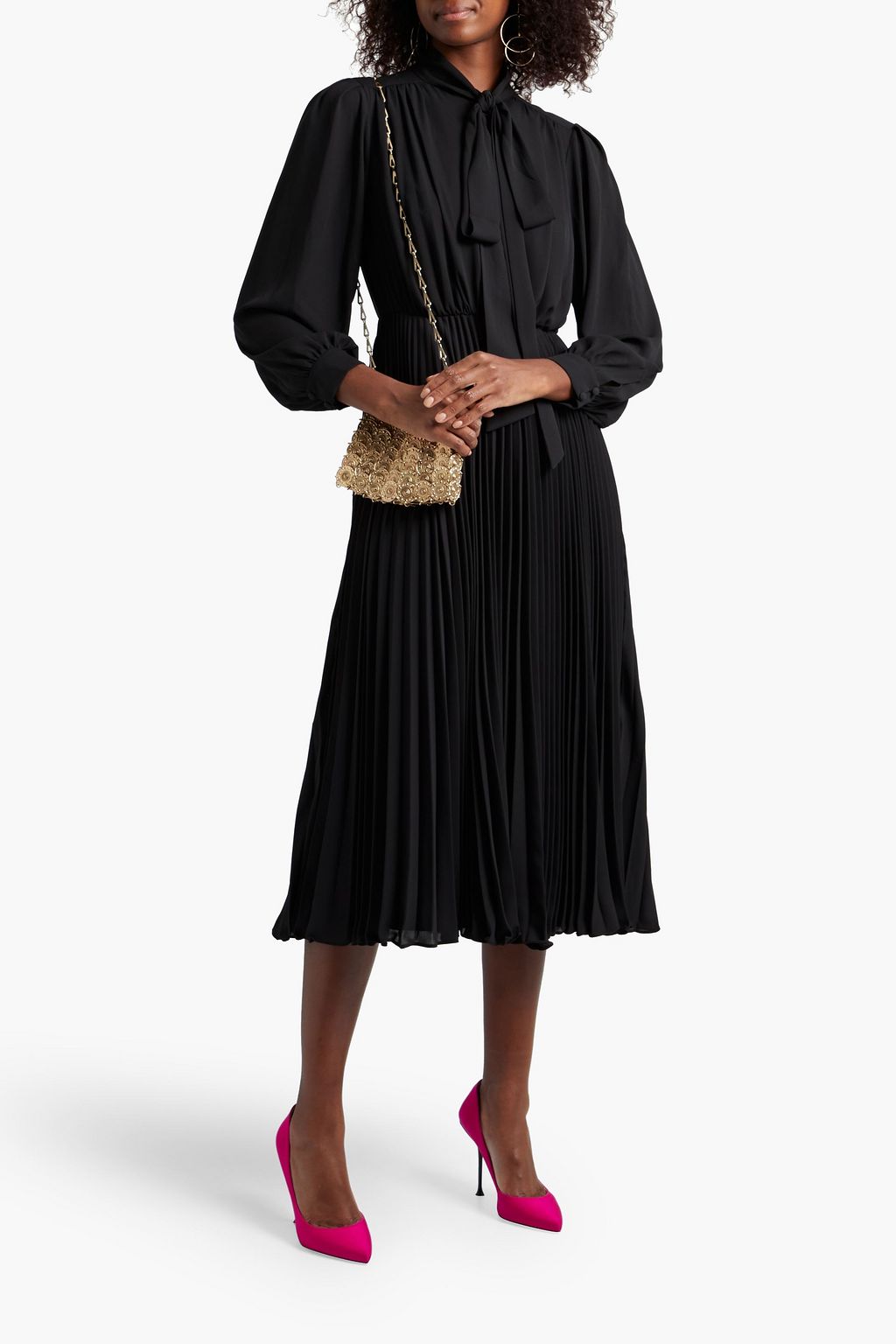 MIKAEL AGHAL Pussy-bow pleated crepe midi dress | THE OUTNET