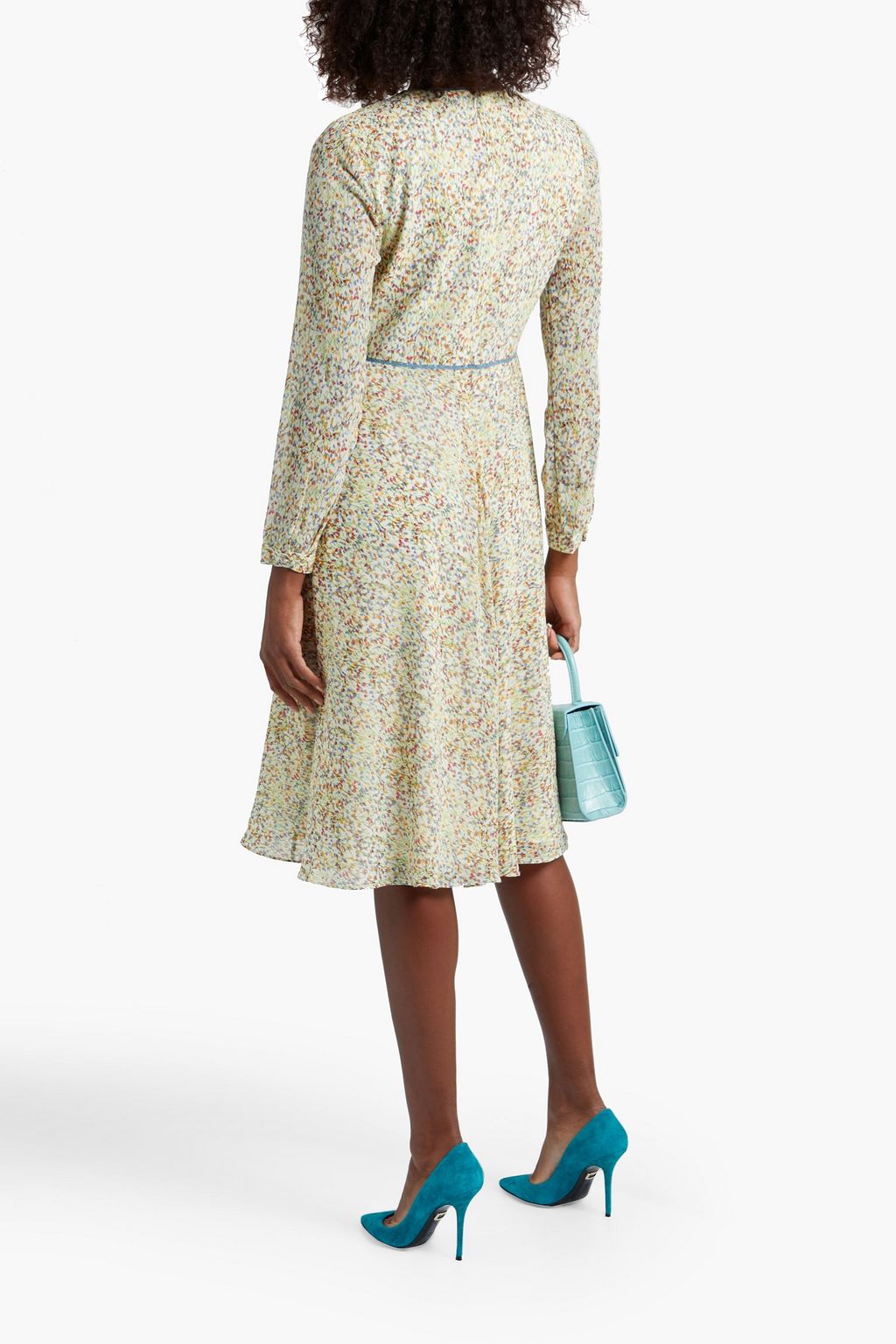 MIKAEL AGHAL Lace--trimmed floral-print chiffon dress