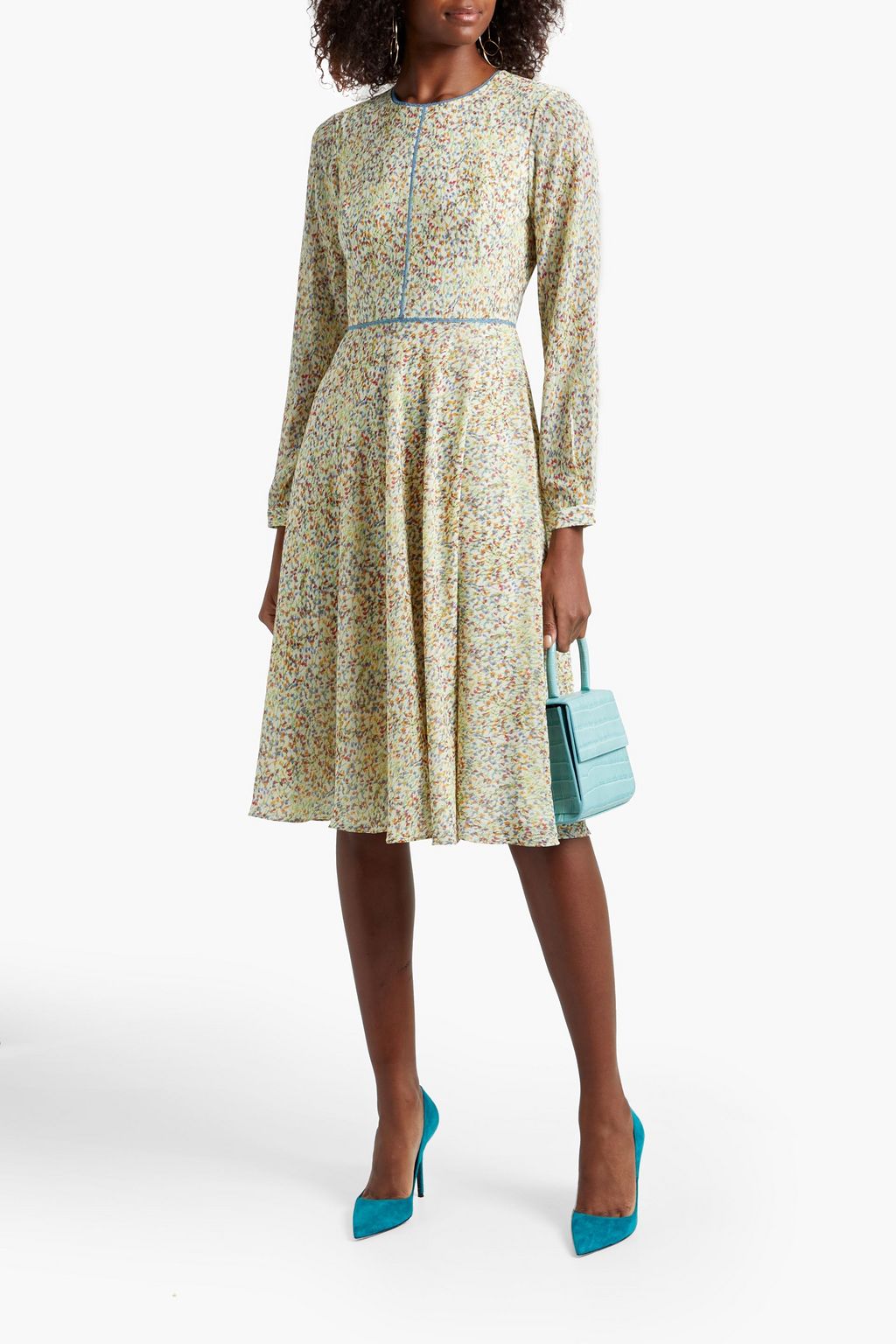 MIKAEL AGHAL Lace--trimmed floral-print chiffon dress