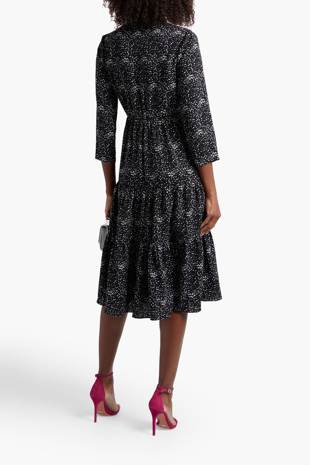 MIKAEL AGHAL Pussy-bow tiered printed crepe dress