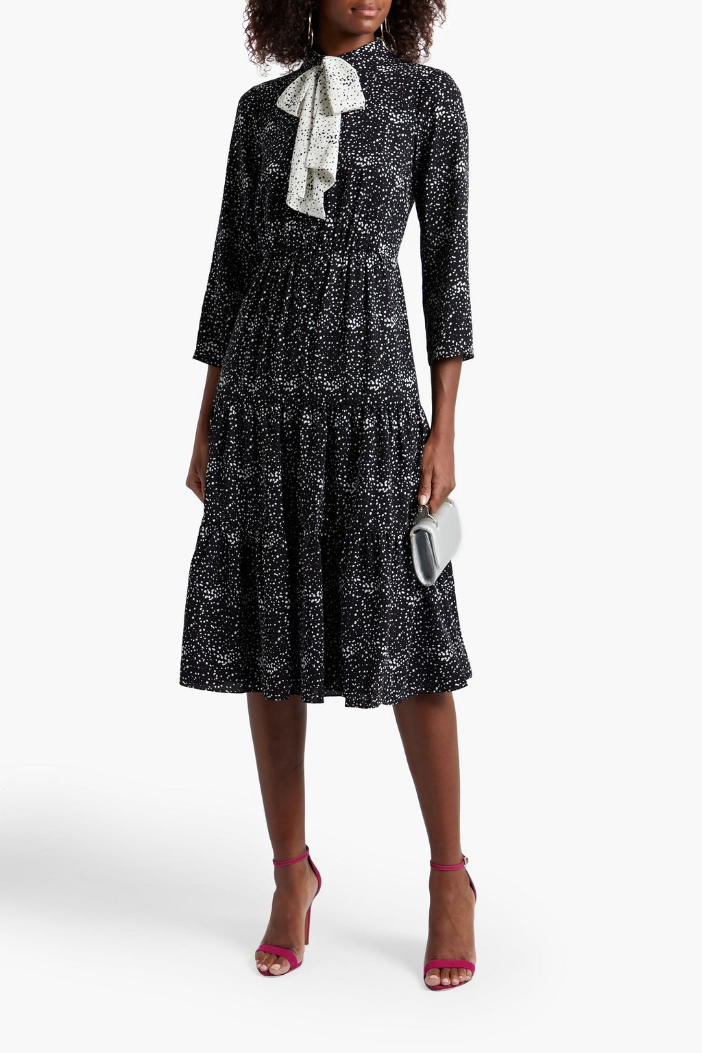 MIKAEL AGHAL Pussy-bow tiered printed crepe dress