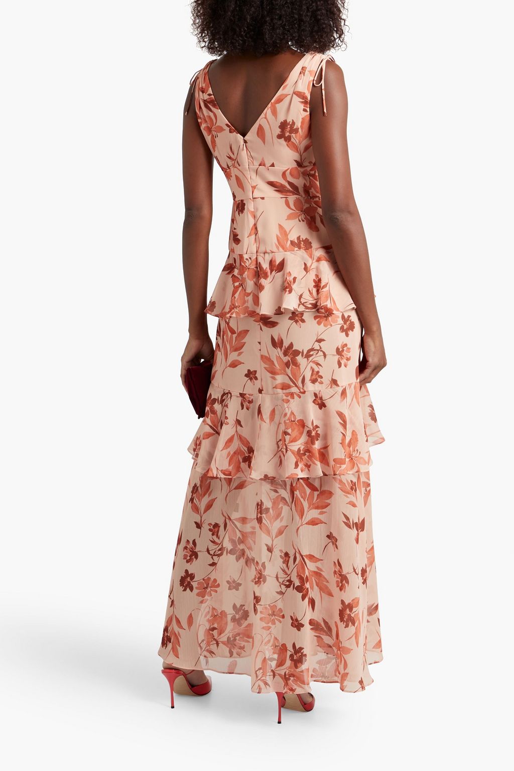 ML MONIQUE LHUILLIER Sienna Foliage tiered ruffled floral-print georgette maxi dress