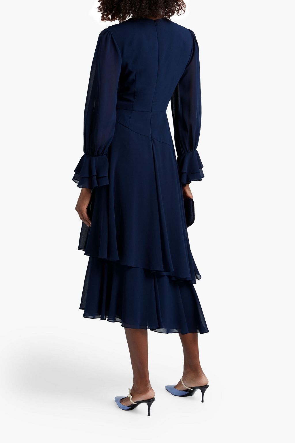 MIKAEL AGHAL Asymmetric ruffled chiffon midi dress