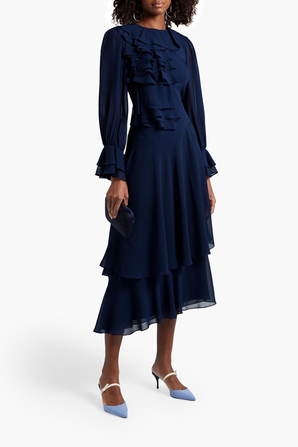 MIKAEL AGHAL Asymmetric ruffled chiffon midi dress