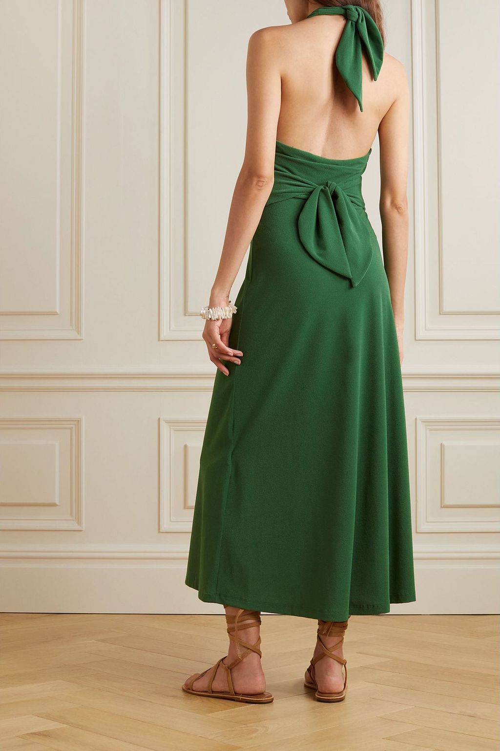 JOHANNA ORTIZ Lagoon Affair belted embroidered stretch-crepe halterneck dress