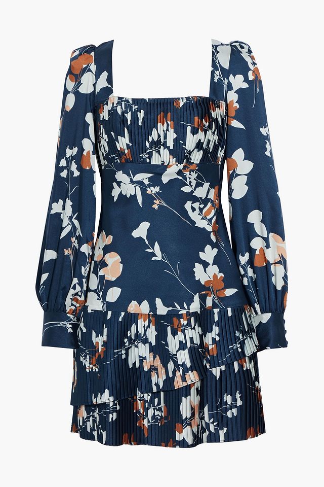 Midnight Flora tie-back pleated floral-print satin-twill mini dress