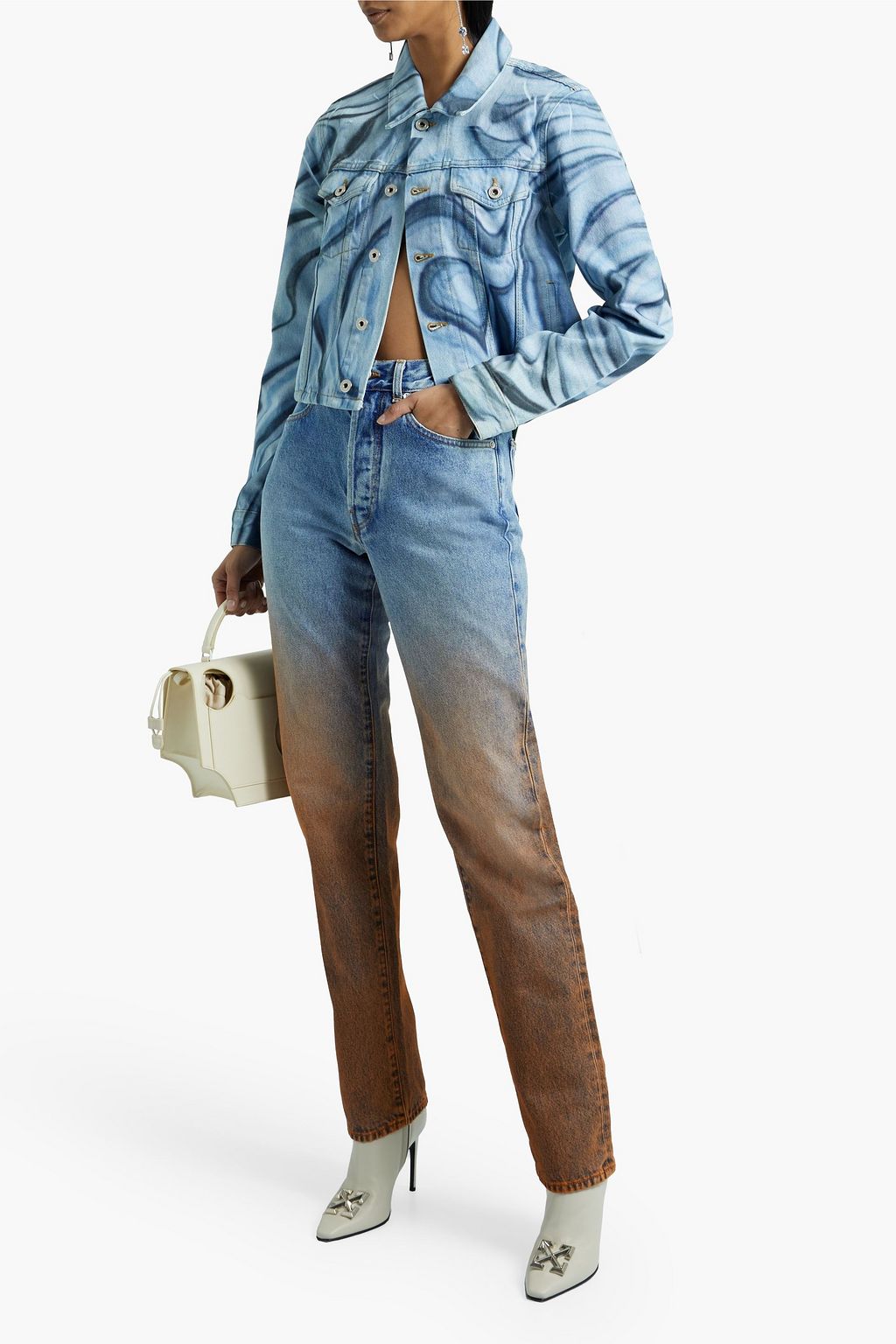 OFF-WHITE™ Distressed dégradé high-rise straight-leg jeans