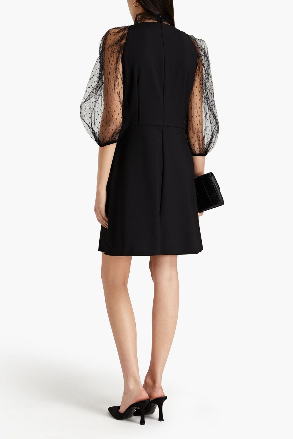 REDVALENTINO Pussy-bow point d'esprit-paneled crepe mini dress