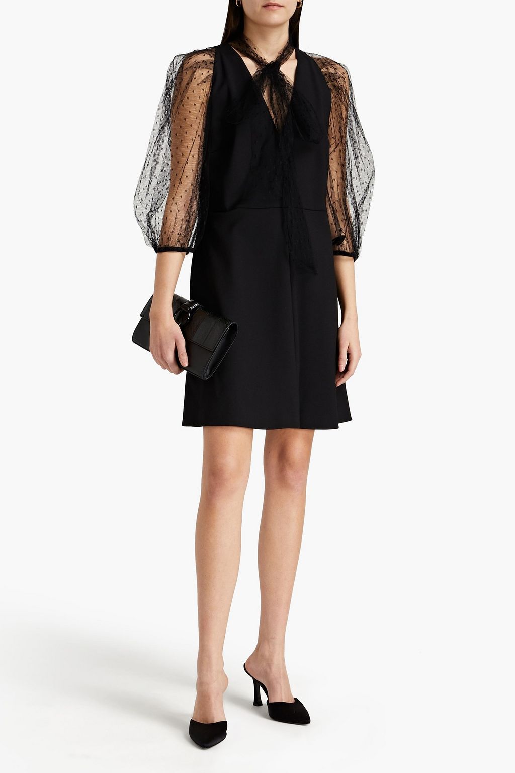 REDVALENTINO Pussy-bow point d'esprit-paneled crepe mini dress