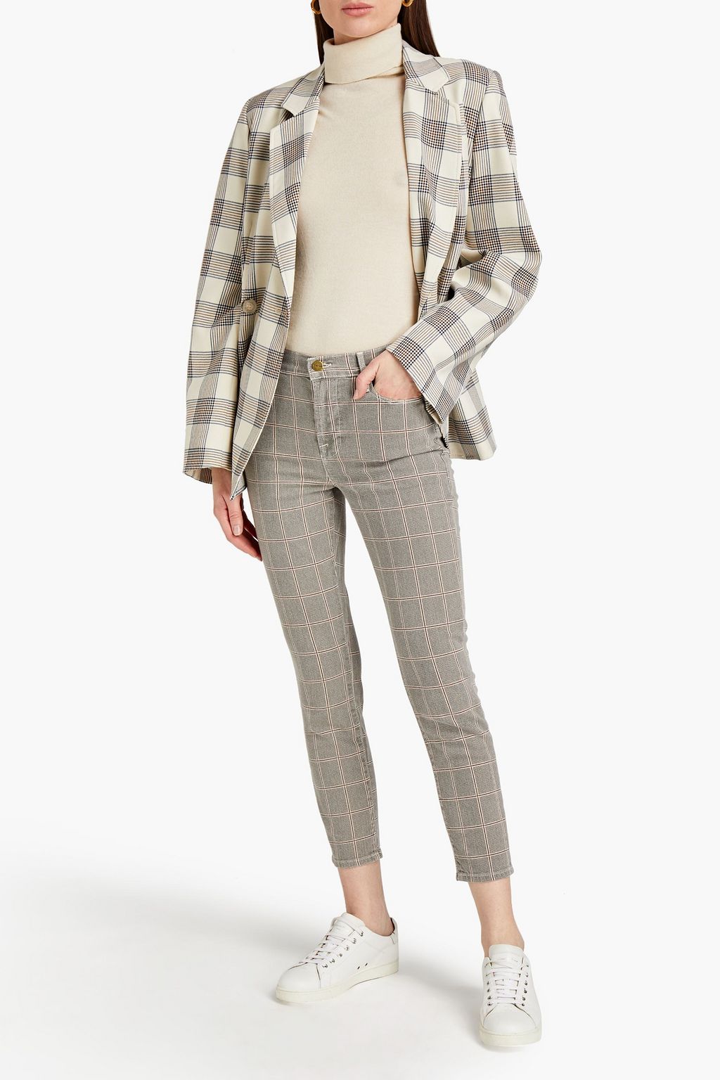FRAME Le High Skinny checked cotton-blend twill skinny pants