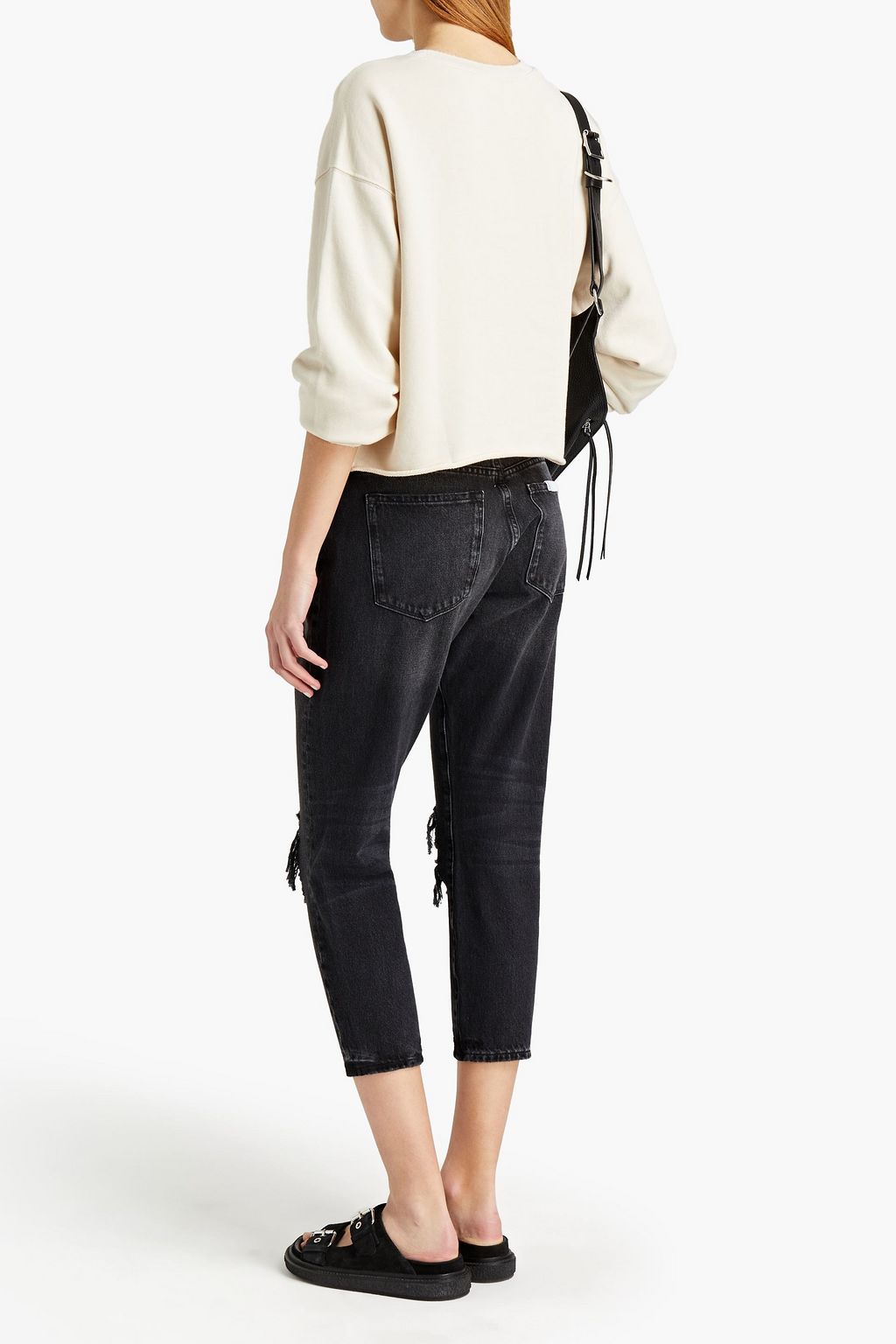 FRAME Hoch sitzende Cropped Jeans mit geradem Bein in Distressed-Optik