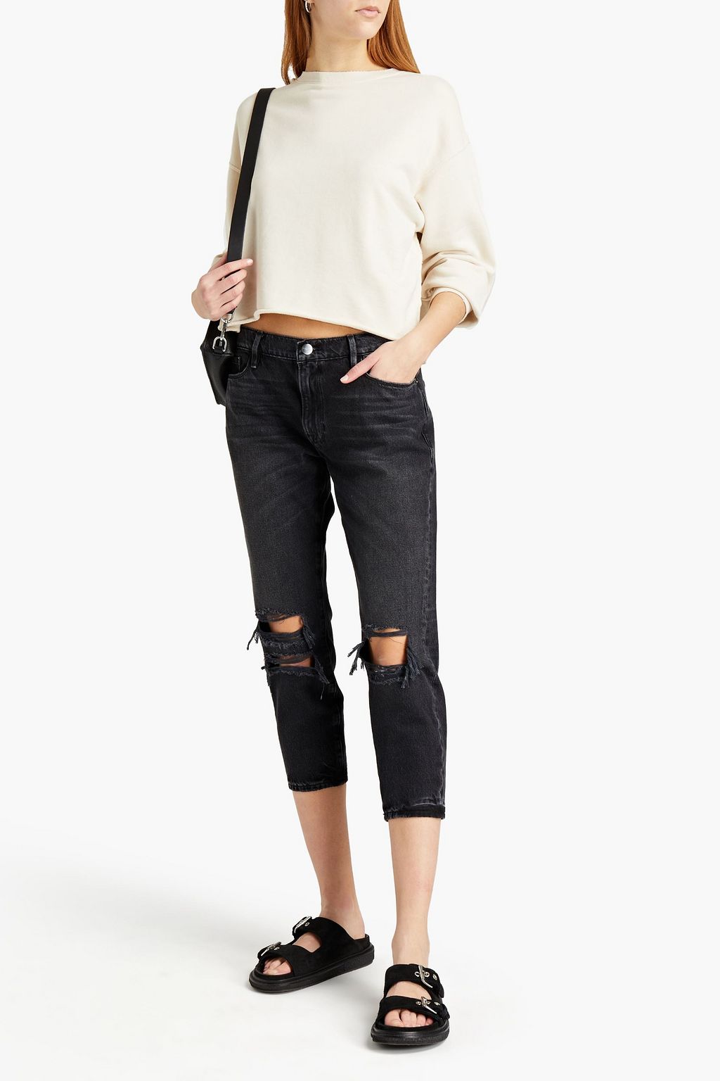 FRAME Hoch sitzende Cropped Jeans mit geradem Bein in Distressed-Optik
