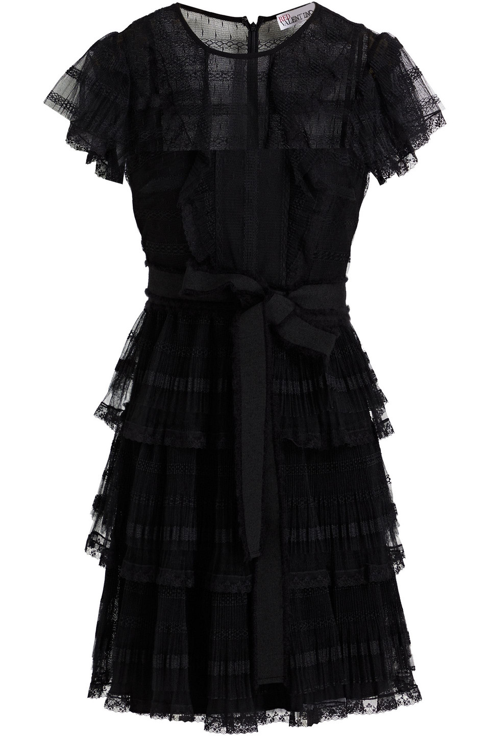 Redvalentino Woman Tiered Lace-trimmed Point D'esprit Mini Dress Black Size 42