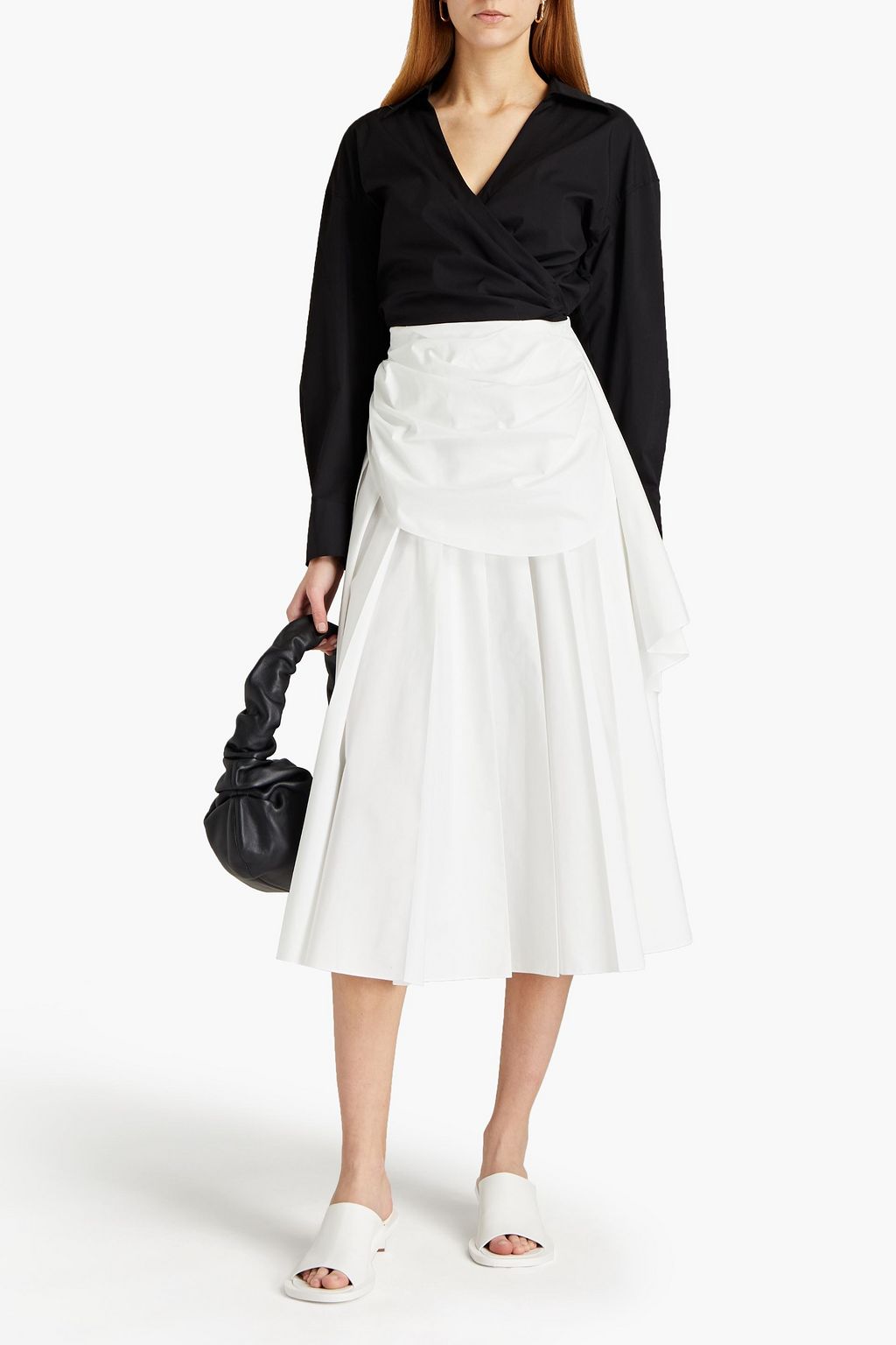 A.W.A.K.E. MODE Pleated draped poplin midi skirt