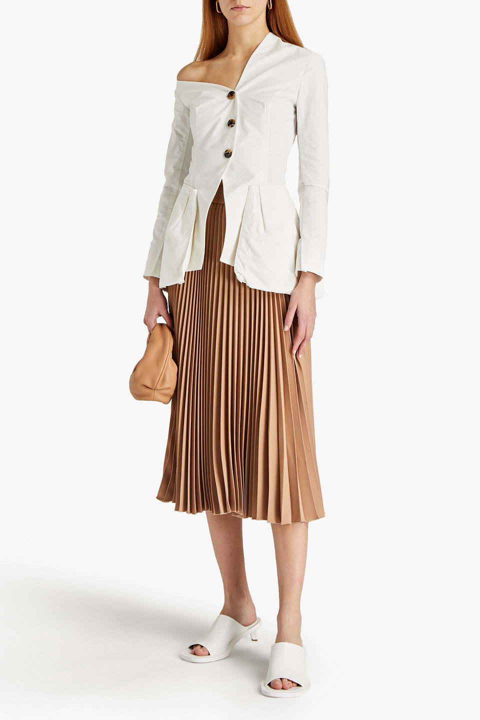 A.w.a.k.e. Asymmetric Cotton Peplum Blazer In White