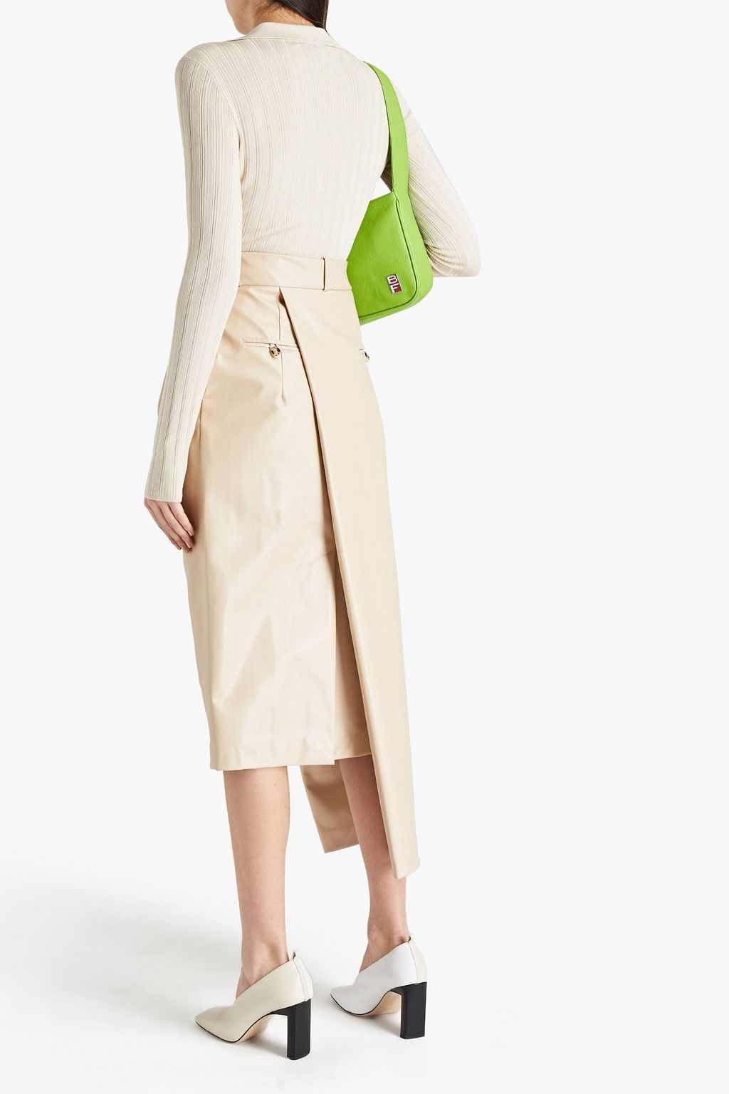 A.W.A.K.E. MODE Asymmetric pleated faux leather midi pencil skirt