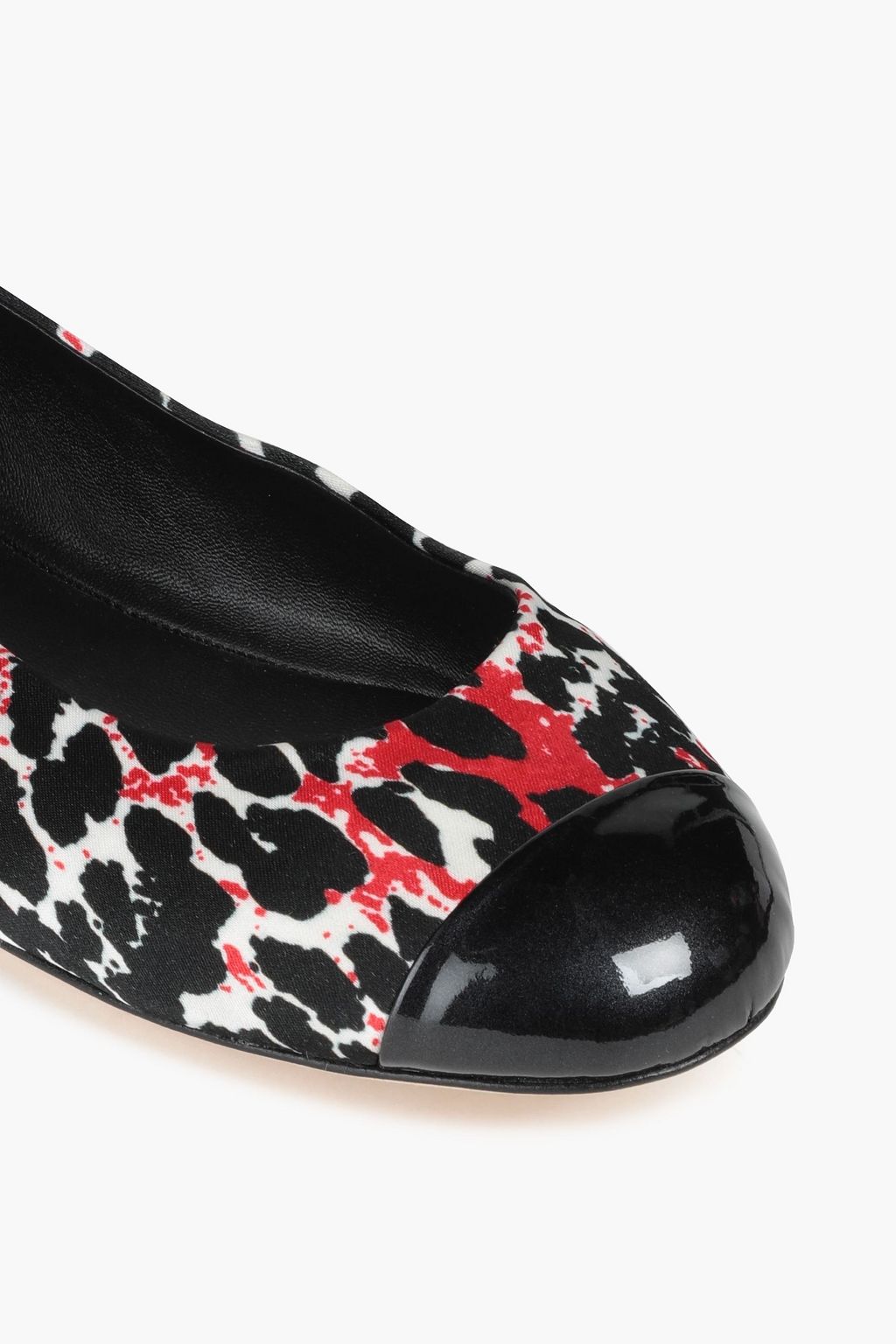 CASADEI Patent leather-trimmed leopard-print twill ballet flats