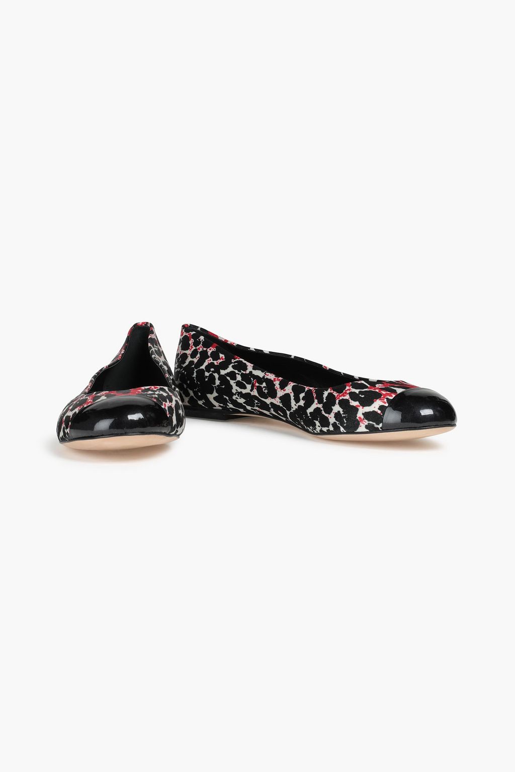 CASADEI Patent leather-trimmed leopard-print twill ballet flats