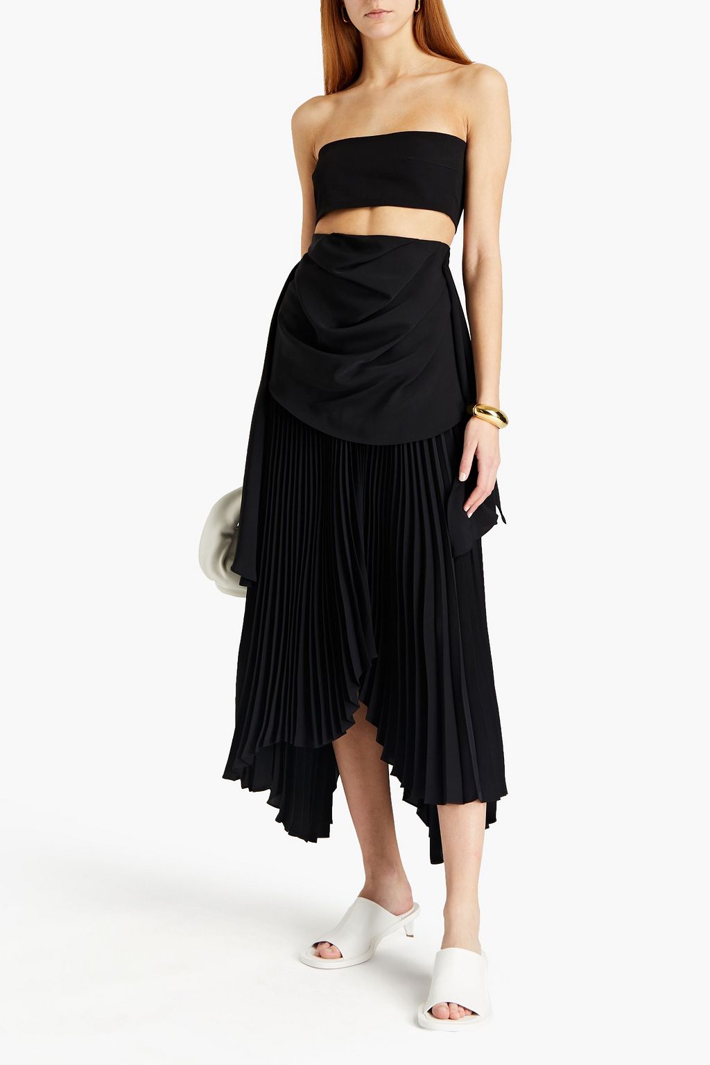 A.W.A.K.E. MODE Pleated draped twill midi skirt