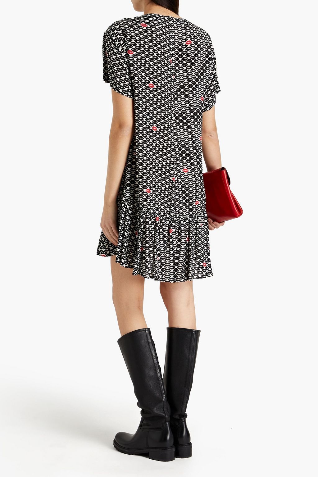 REDVALENTINO ギャザー入り プリントクレープ ミニワンピース