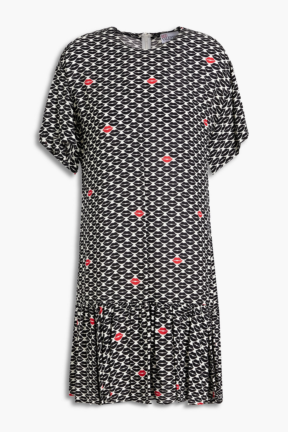 Redvalentino Woman Gathered Printed Crepe Mini Dress Black Size 40