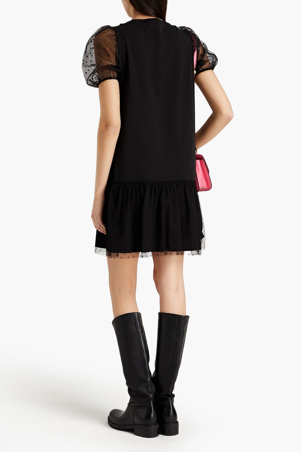 REDVALENTINO Point d'esprit, tulle and cotton-jersey mini dress