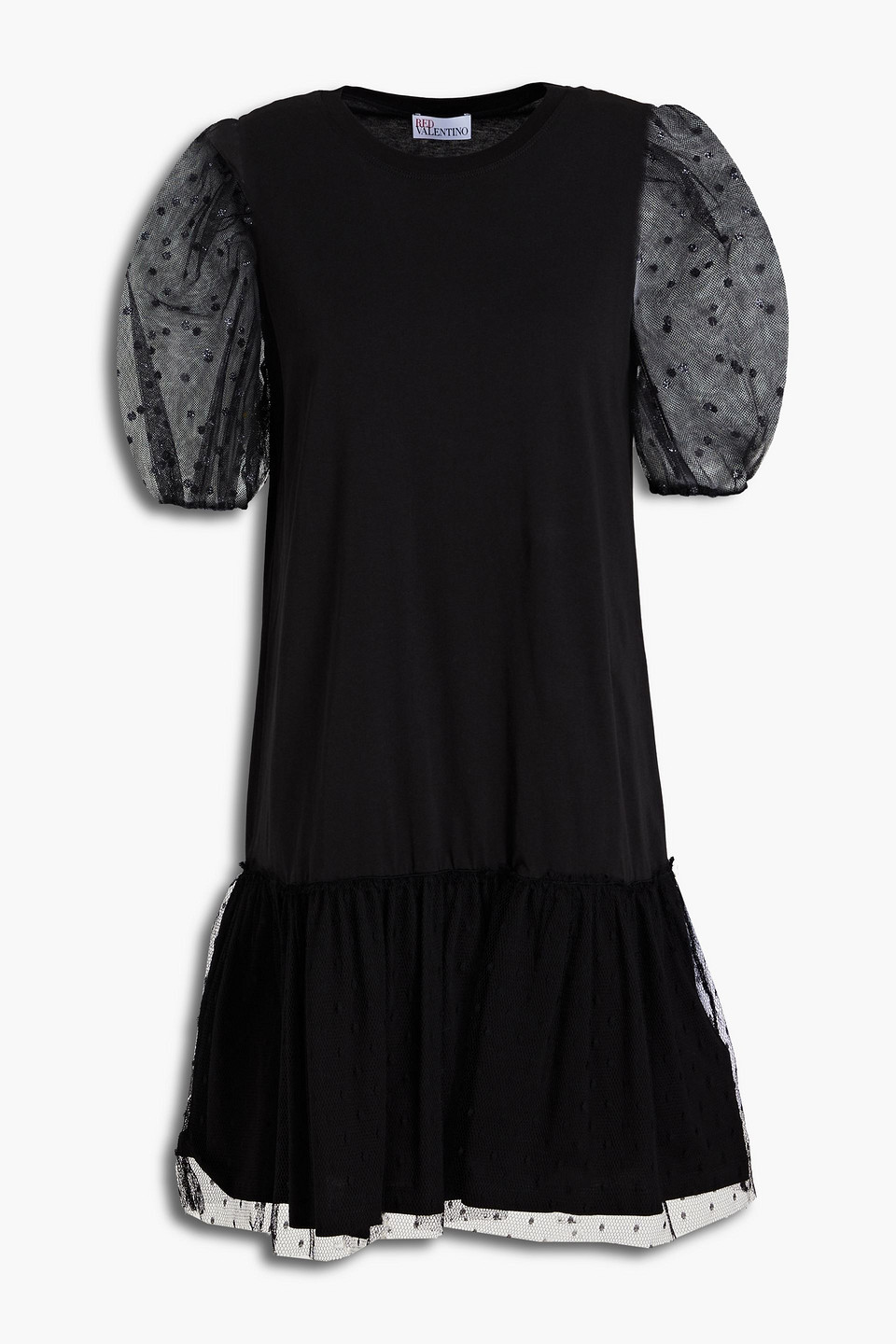 Redvalentino Woman Point D'esprit Tulle And Cotton-jersey Mini Dress Black Size S
