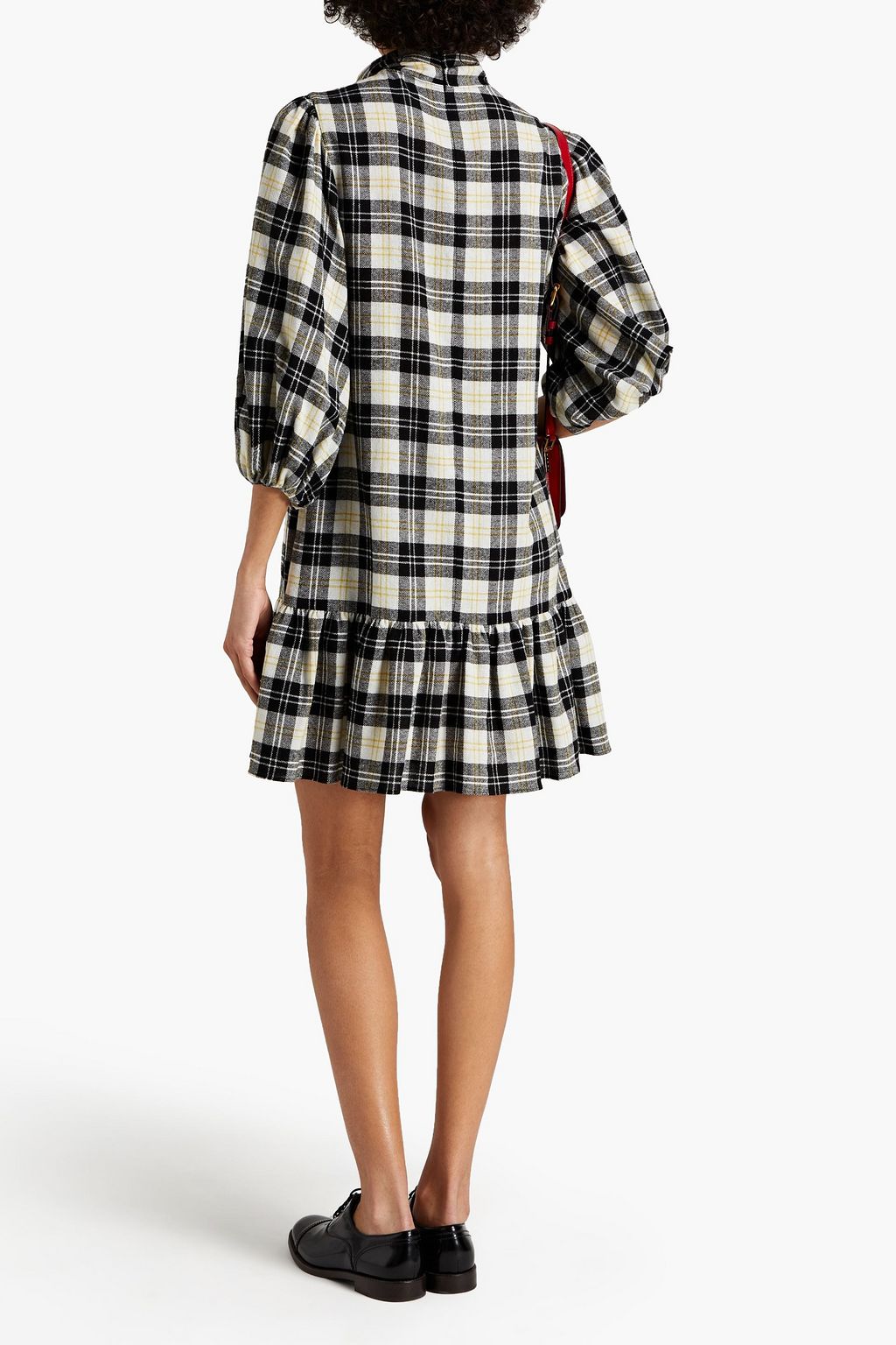 REDVALENTINO Pussy-bow gathered checked jacquard mini dress
