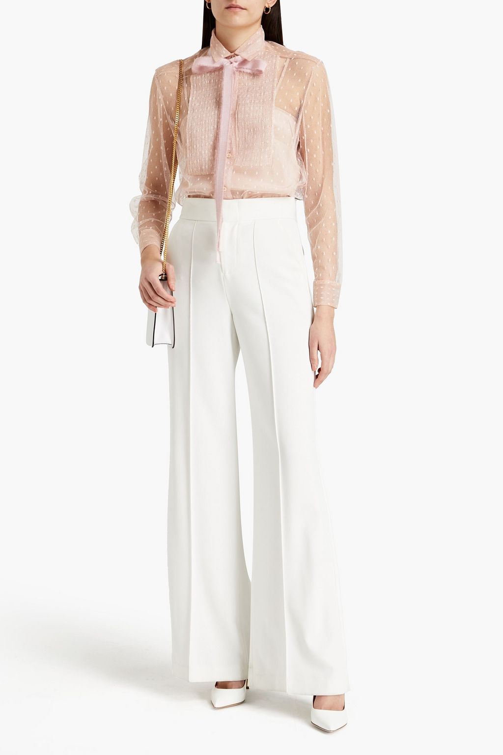 REDVALENTINO Grosgrain-trimmed point d'esprit shirt