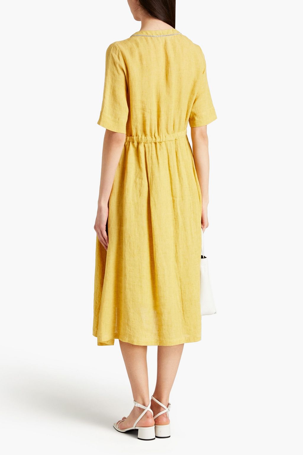 FABIANA FILIPPI Embellished gathered mélange linen midi dress