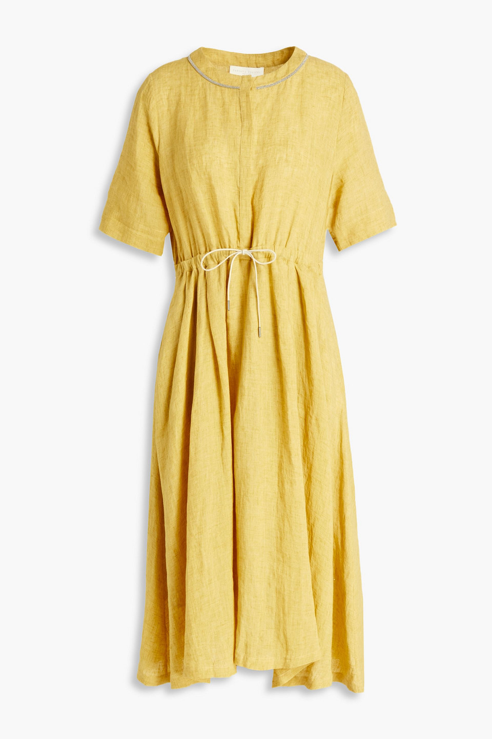 Fabiana Filippi Woman Embellished Gathered Mélange Linen Midi Dress Yellow Size 44