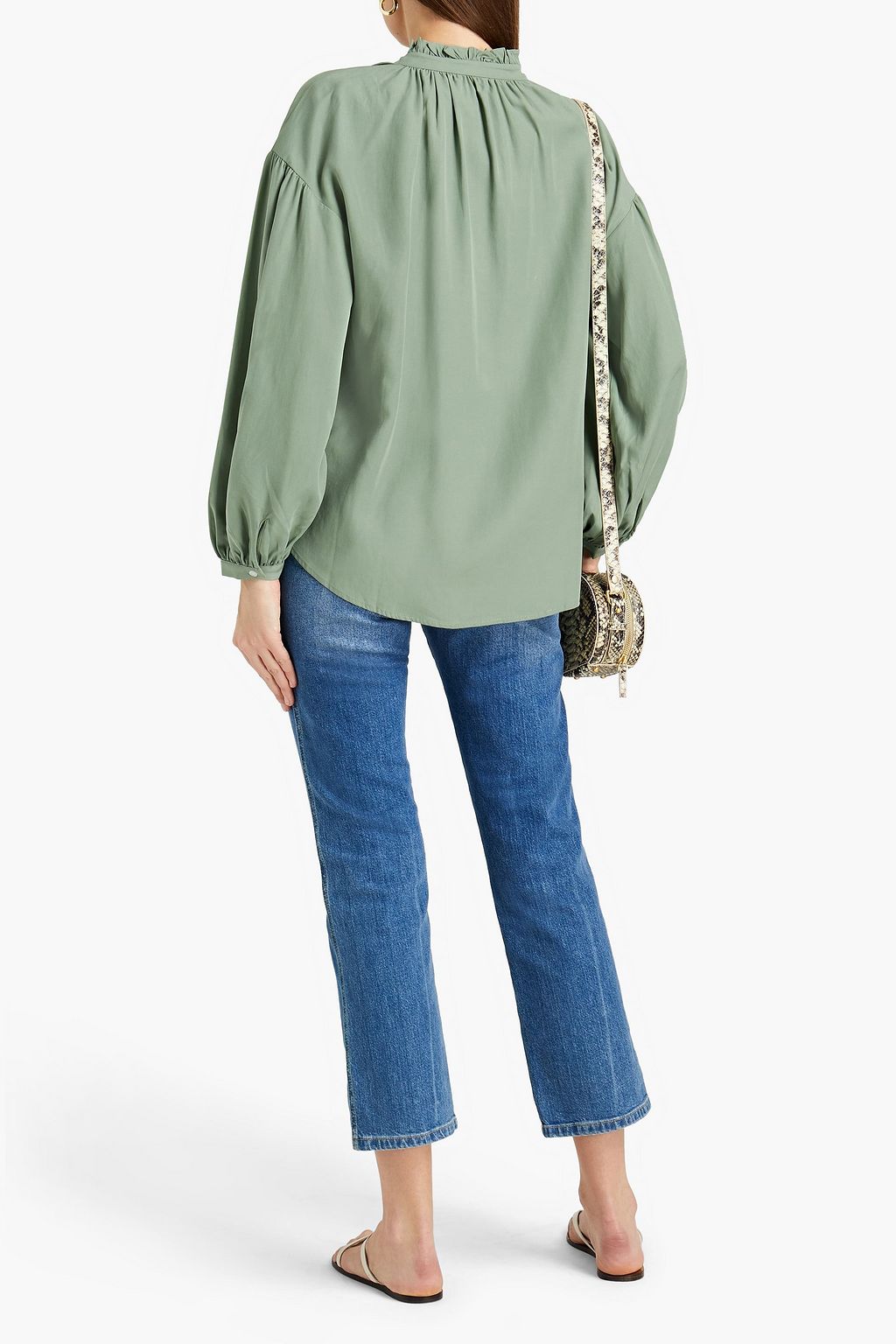 CLAUDIE PIERLOT Baki ruffle-trimmed Lyocell and linen-blend blouse