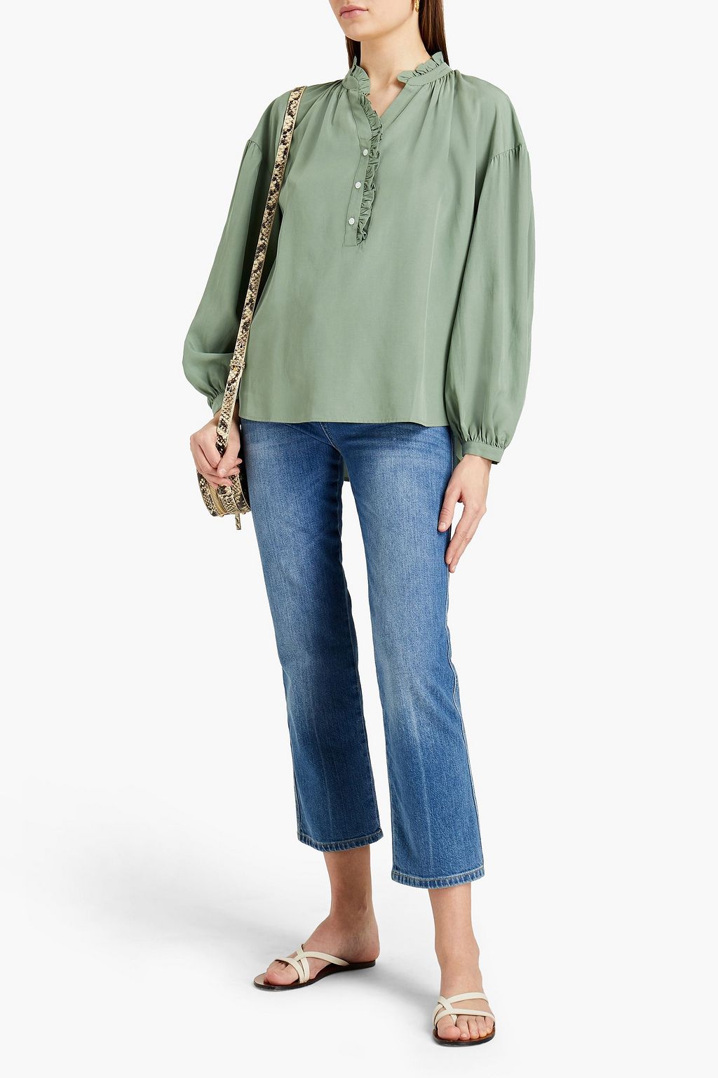 CLAUDIE PIERLOT Baki ruffle-trimmed Lyocell and linen-blend blouse