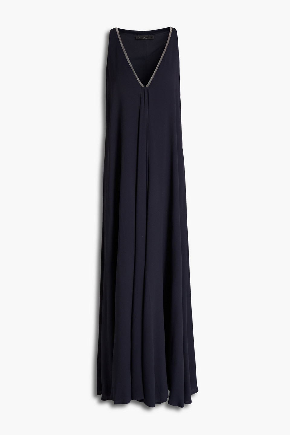 Fabiana Filippi Woman Bead-embellished Pleated Crepe Maxi Dress Midnight Blue Size 46