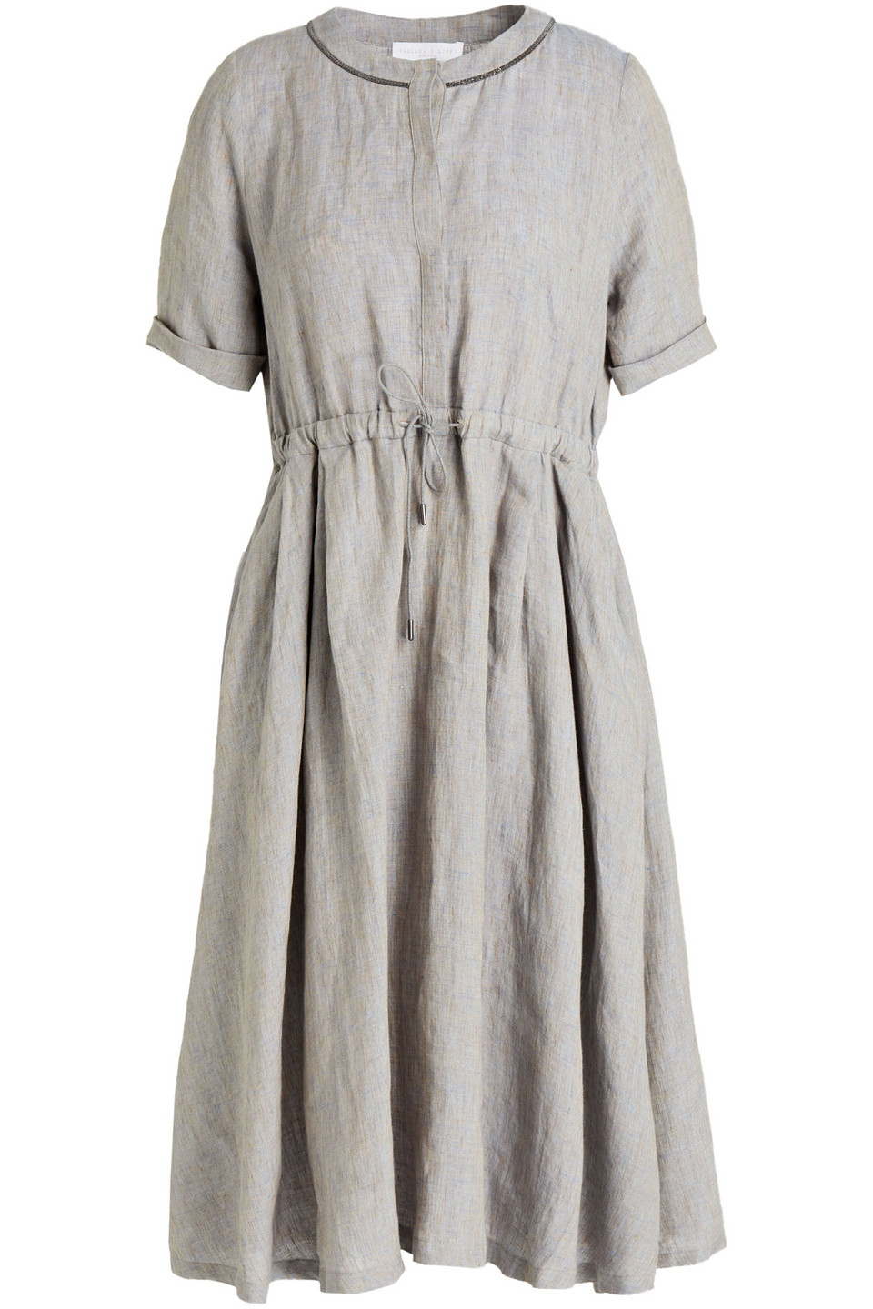 Fabiana Filippi Woman Embellished Gathered Mélange Linen Midi Dress Stone Size 46