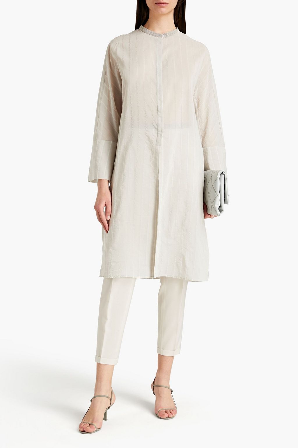 FABIANA FILIPPI Embellished striped cotton and silk-blend gauze blouse