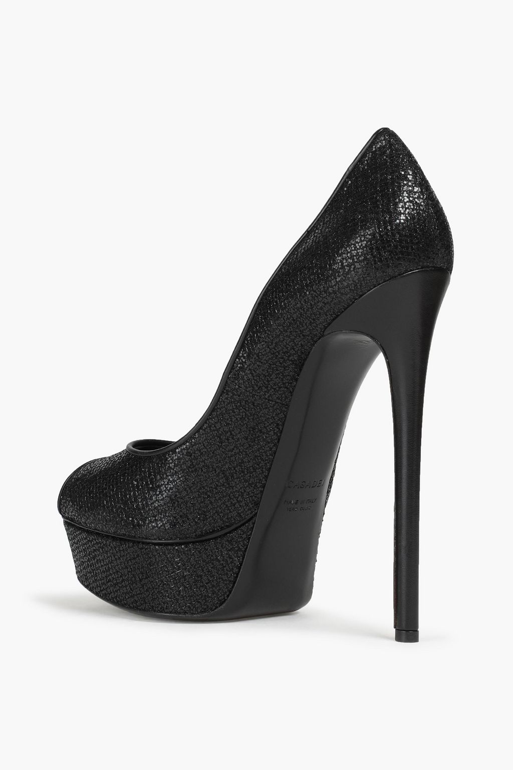 Black Glittered fishnet platform pumps 