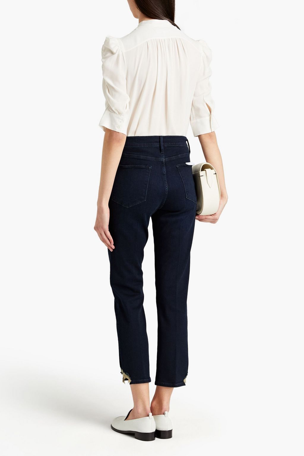 FRAME Le High Straight cropped distressed high-rise straight-leg jeans
