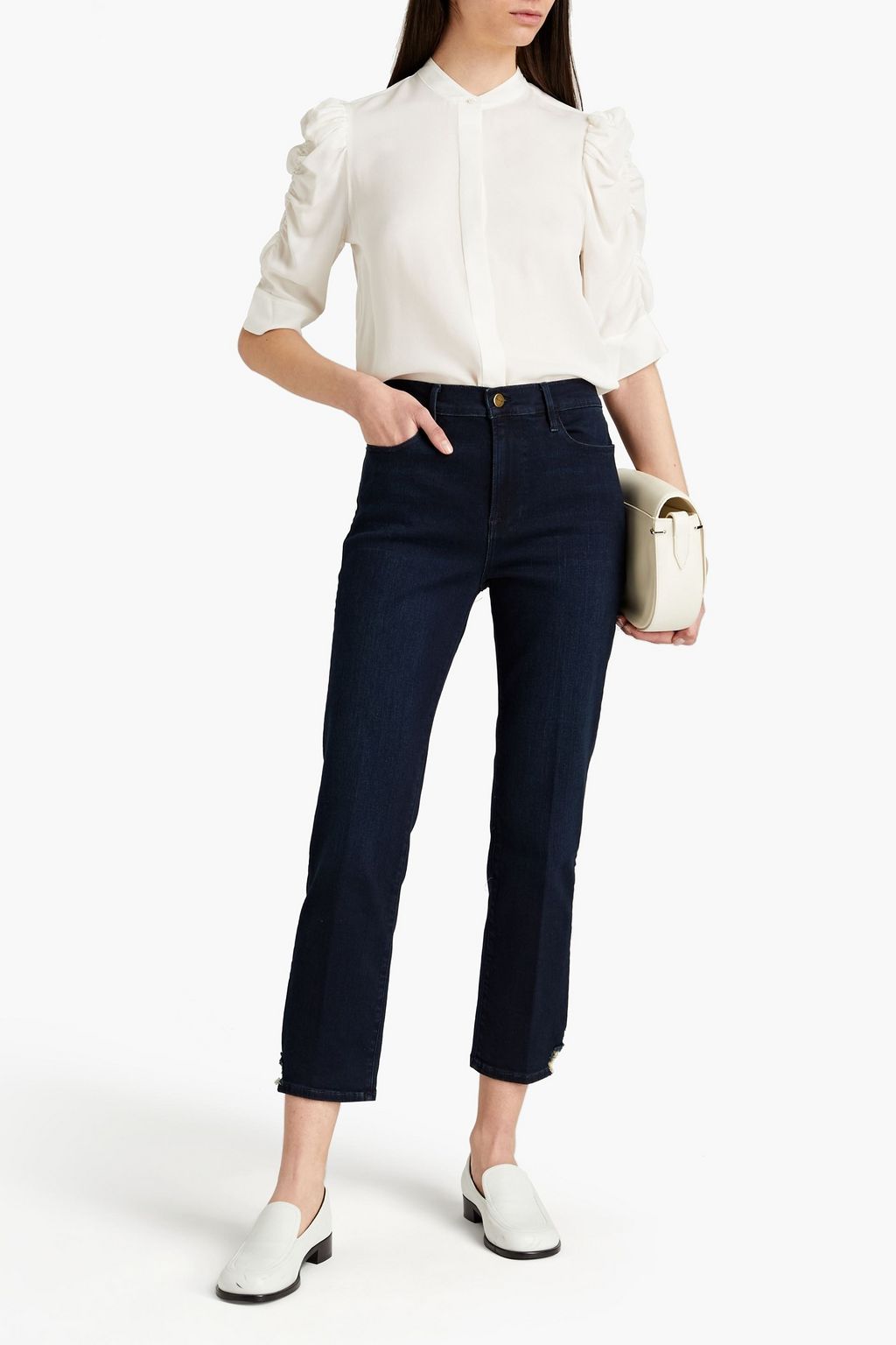 FRAME Le High Straight cropped distressed high-rise straight-leg jeans